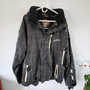 Castle X Ski Jacket Mens Large Black Gray Plaid Snowboard Winter Coat Waterproof